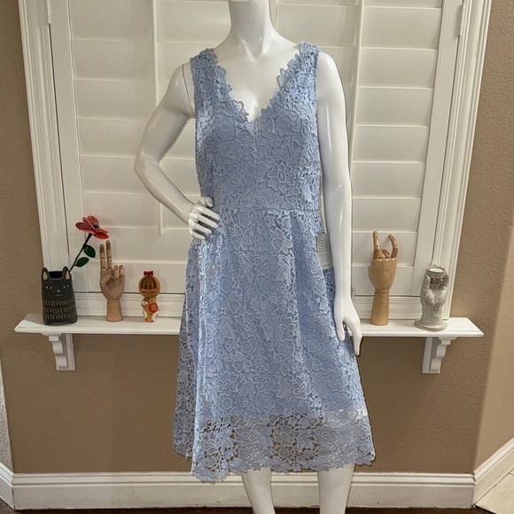 ASTR the Label Lace V Neck Midi Dress Baby Blue - Picture 1 of 12